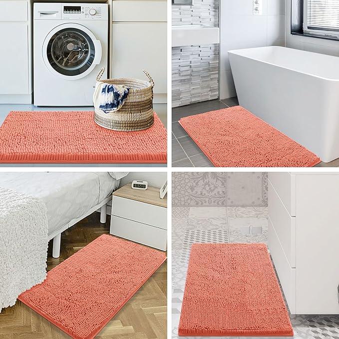 Smiry Luxury Chenille Bathroom Rugs 30x20, Extra Soft and Absorbent Shaggy Bath Mat, Machine Washable, Non-Slip Plush Carpet Runner for Tub, Shower, and Floor, Home Decor Accessories, Coral - ModernBath