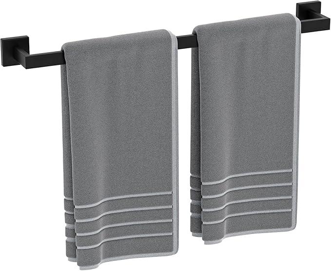 Matte Black Towel Bar 24 Inch, Square Base Thicken Towel Rack for Bathroom Wall, SUS304 Stainless Steel Towel Rod, Modern Home Decor (Total Length 26-Inch) - ModernBath