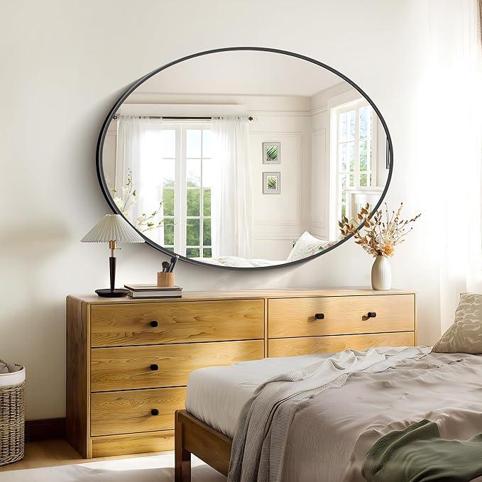 Bathroom Mirrors, 36" x48" Black Mirrors, Oval Vanity Mirrors, Metal Framed Wall Mounted Mirrors, Vertical/Horizontal Mirror for Bathroom Bedroom Entryway Living Room - ModernBath
