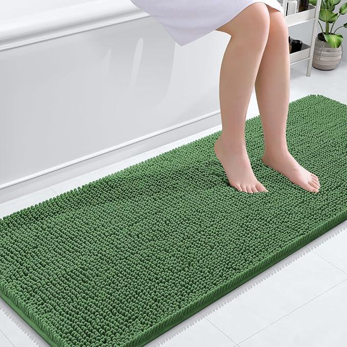 OLANLY Bathroom Rugs 59x24, Extra Soft Absorbent Chenille Bath Rugs, Rubber Backing Quick Dry, Machine Washable Bath Mats for Bathroom Floor, Tub and Shower, Home Decor Accessories, Olive Green - ModernBath
