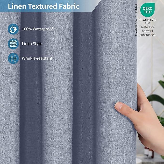 THAIGEE 2-in-1 Waterproof Fabric Shower Curtain or Liner,Linen Textured,Breathable TPU & Washable Bathroom Shower Curtain Set with 12 Plastic Hooks,Modern,72"x72" Blue Gray - ModernBath