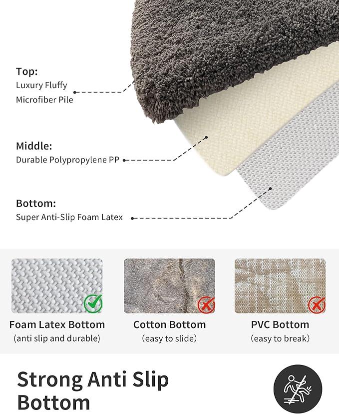 ILANGO Dark Gray Bathroom Rugs 30" × 20" Non Slip & Super Absorbent Extra Thick Soft, Washable Bath Mat for Floor, Microfiber Plush Shaggy Bath Rug with Rubber for Bathtub Shower Room Sink - ModernBath