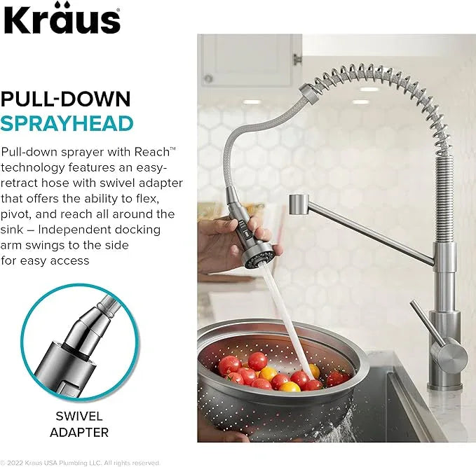 KRAUS Bolden Commercial Style 2-Function Single Handle Pull Down Kitchen Faucet in Spot-Free Brushed Brass, KPF-1610BB - ModernBath