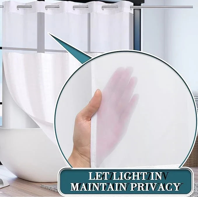 Conbo Mio No Hook Shower Curtain with Snap in Liner Set, Hotel Luxury White Shower Curtains for Bathroom with See Through Top Window, Waterproof, Washable 71W x 74H - ModernBath