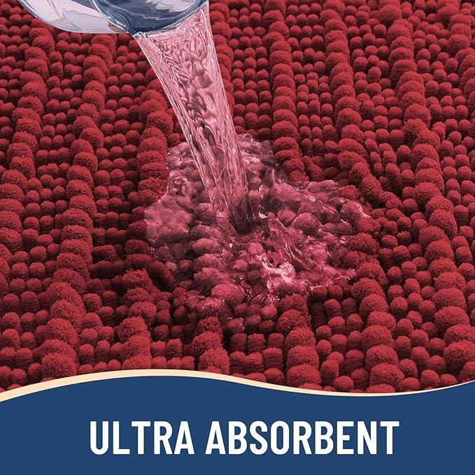Arotive Luxury Chenille Bathroom Rug Mat, Extra Soft Thick Absorbent Shaggy Bath Rugs, Non-Slip Machine Wash Dry, Plush Bath Mats for Bathroom, Shower and Tub, 54x24, Red - ModernBath