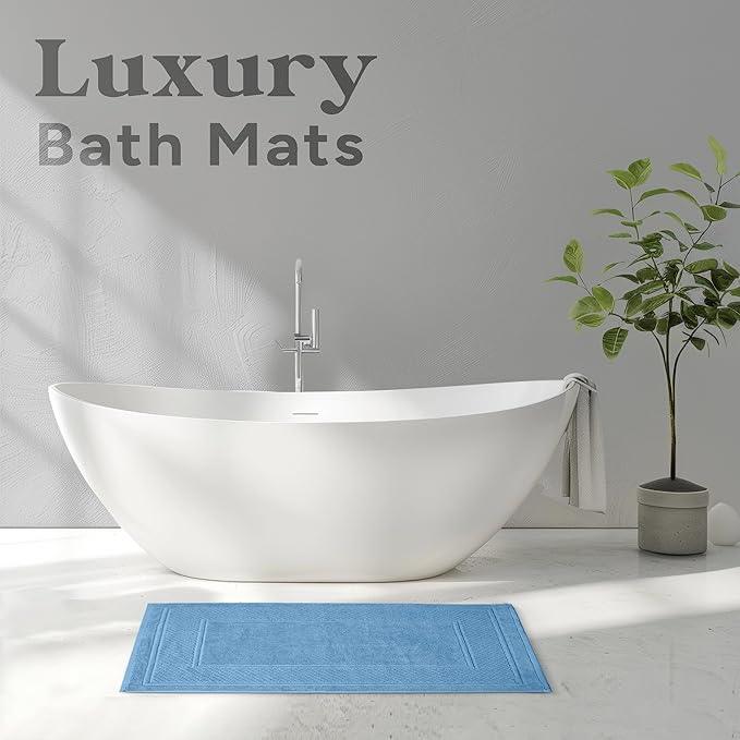 Avalon Towels Light Blue Bath Mat - 100% Cotton Set of 2 Absorbent Bathmat - Bathroom Mats Quick Dry Bath Mats for Bathrooms (22x34 Inches) - ModernBath
