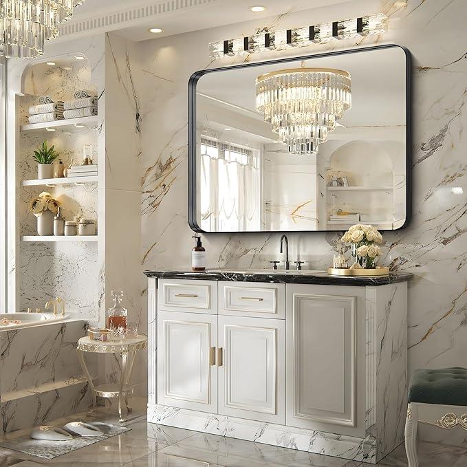 FORBATH 48x36 Inch Bathroom Mirror, Brushed Black Deep Frame Wall Mirror with Rounded Corners, Anti-Rust Tempered Glass for Modern Farmhouse Vanity (Horizontal/Vertical) - ModernBath