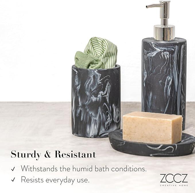 ZCCZ Bathroom Accessories Set, 4-Piece Marble Pattern with Soap Dispenser, Toothbrush Holder, Tumbler, and Soap Dish for Modern Bath Décor, Elegant and Durable Design for Home or Office Bathrooms - ModernBath
