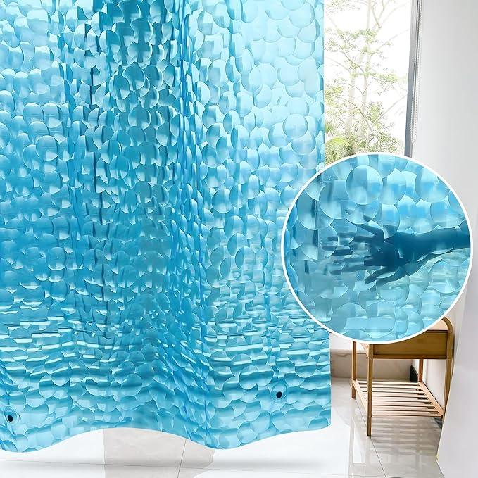 WELTRXE EVA 8G Shower Curtain Liner, 72x72 Inch 3D Clear Blue Bubble Heavy Duty Waterproof Shower Curtain Liner with Magnets Thick Plastic Shower Curtains Weighted Bathroom Shower Liner, 12 Hooks - ModernBath