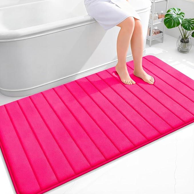 OLANLY Memory Foam Bath Mat 59x35, Super Soft Absorbent Bathroom Rugs, Quick Dry, Machine Washable Shower Floor Rugs, Bathmat Carpet, Bathroom Home Decor Accessories, Hot Pink - ModernBath