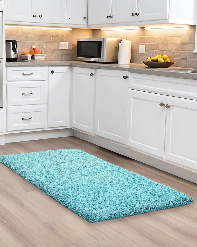 ILANGO Teal Bathroom Rugs 32" × 20" Non Slip & Super Absorbent Extra Thick Soft, Washable Bath Mat for Floor, Microfiber Plush Shaggy Bath Rug with Rubber for Bathtub Shower Room Sink - ModernBath
