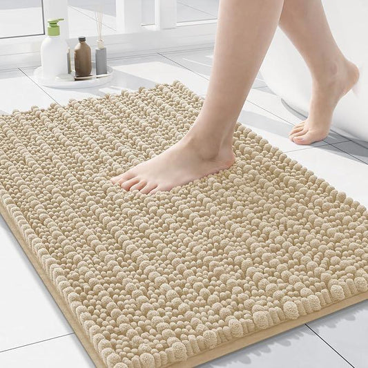 Arotive Luxury Chenille Bathroom Rug Mat, Extra Soft Thick Absorbent Shaggy Bath Rugs, Non-Slip Machine Wash Dry, Plush Bath Mats for Bathroom, Shower and Tub, 24x16, Cream Beige - ModernBath