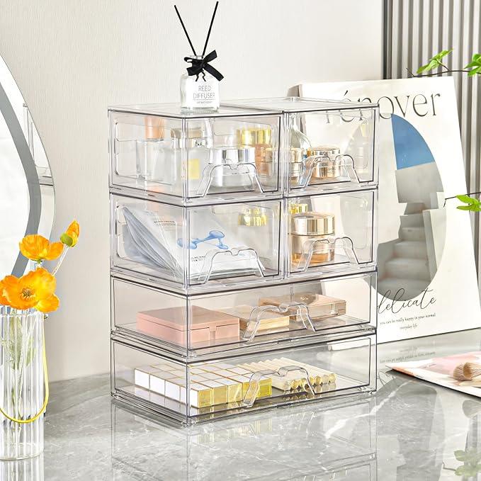Stebopum 3 Pack Stackable Storage Drawers Clear Acrylic Organizer Makeup Bathroom Organizer and Storage for Beauty Supplies,Ideal for Vanity, Cabinet,Bathroom,Pantry Organization - ModernBath
