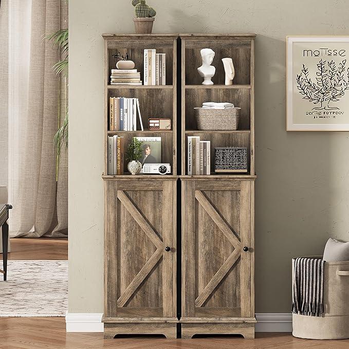 Narrow Bathroom Storage Cabinet with Door and Open Adjustable Shelves, 60.9" H Wooden Tall Tower Corner Farmhouse Cabinet, Freestanding Organizer for Kitchen, Entryway Grey - ModernBath