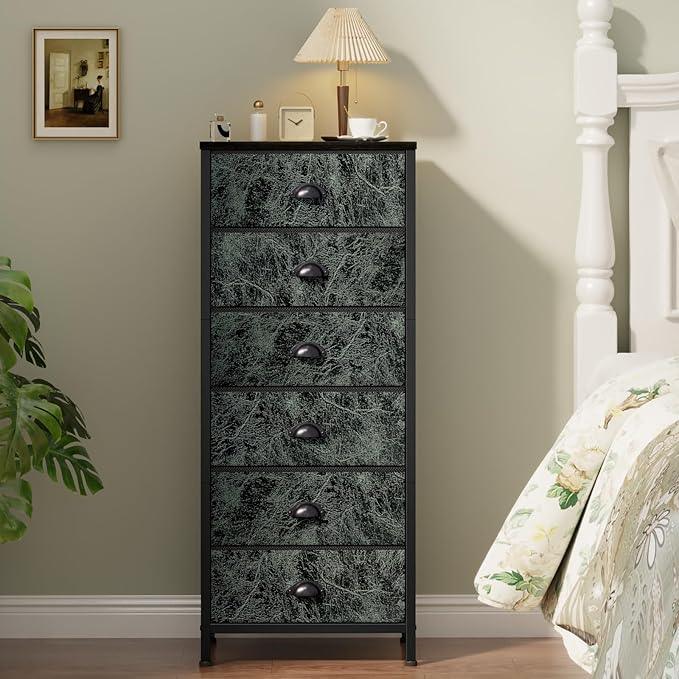 Furnulem Vertical Dresser for Bedroom,Tall Storage Tower Unit and Chest with 6 Drawers,Vintage Green Nightstand Furniture with Fabric Drawer Organizer in Dorm, Living Room,Closet,Entryway,Hallyway - ModernBath