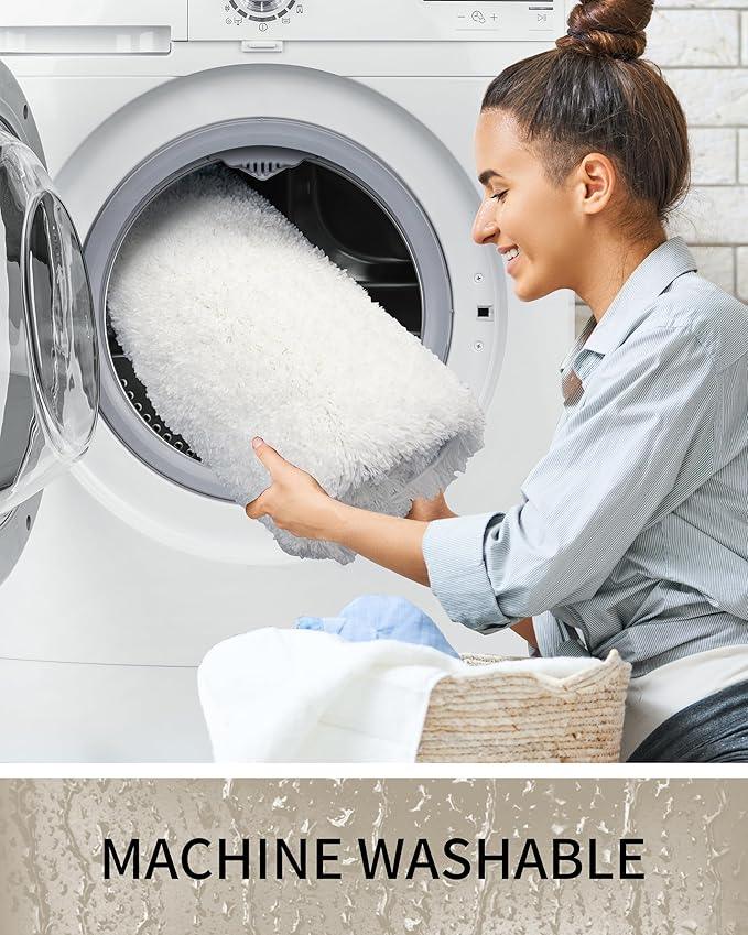 Ruggnovea Toilet Rugs U-Shaped Mat 24x22, Contour Bathroom Mat - Ultra Soft & Absorbent Microfiber, Quick-Dry, Machine Washable with High Density Foam Latex Non Slip Backing, White - ModernBath
