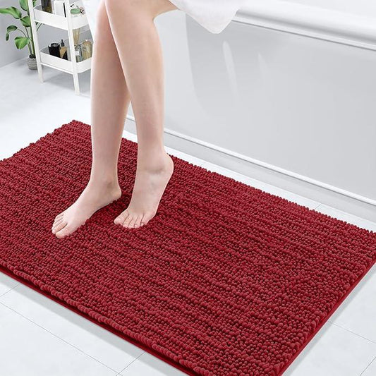 Arotive Luxury Chenille Bathroom Rug Mat, Extra Soft Thick Absorbent Shaggy Bath Rugs, Non-Slip Machine Wash Dry, Plush Bath Mats for Bathroom, Shower and Tub, 47x24, Red - ModernBath