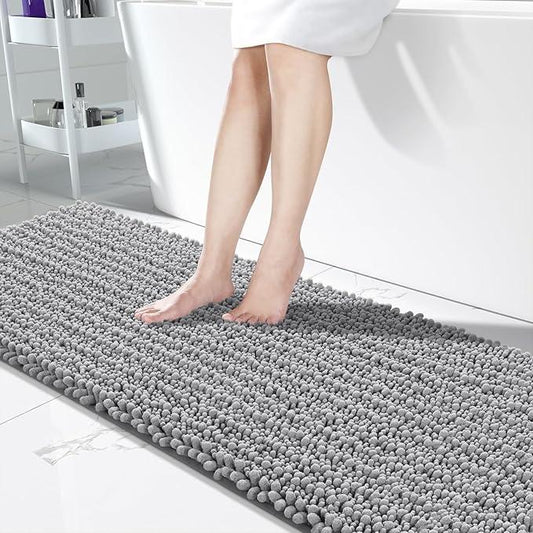 Yimobra Bathroom Runner Rug 70x24 Inch - Extra Long Non Slip Chenille Bath Mat, Soft & Absorbent, Machine Washable Shaggy Hallway Carpet for Vanity Tub Shower, Gray Home Decor Accessories - ModernBath