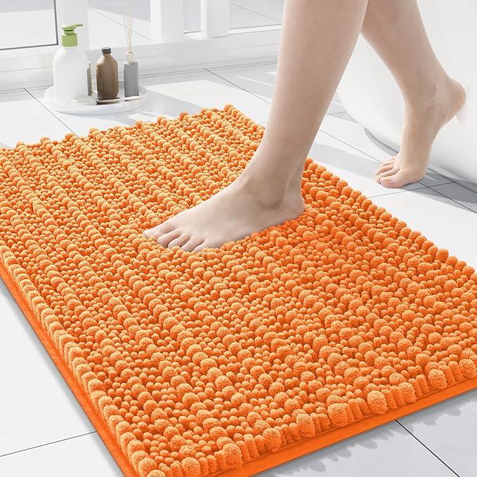 Arotive Luxury Chenille Bathroom Rug Mat, Extra Soft Thick Absorbent Shaggy Bath Rugs, Non-Slip Machine Wash Dry, Plush Bath Mats for Bathroom, Shower and Tub, 24x16, Orange - ModernBath