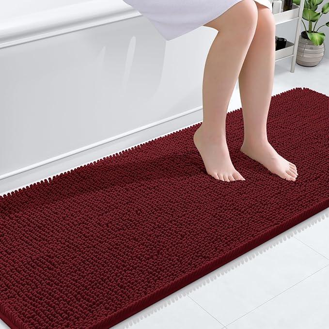 OLANLY Bathroom Rugs 70x24, Extra Soft Absorbent Chenille Bath Rugs, Rubber Backing Quick Dry, Machine Washable Bath Mats for Bathroom Floor, Tub and Shower, Home Decor Accessories, Burgundy - ModernBath