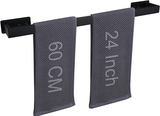 LANC Matte Black 24-Inch Bath Towel Rack Self-Adhesive Bathroom Towel Bar for Wall Mounted and Drill Free Towel Rod, Sticky on Kitchen Bathroom Towel Holder Stainless Steel, A8310MB-L6 - ModernBath