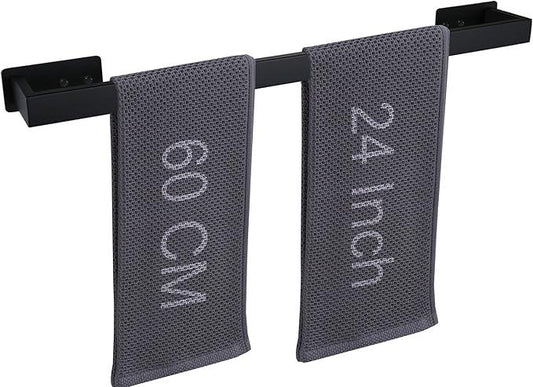LANC Matte Black 24-Inch Bath Towel Rack Self-Adhesive Bathroom Towel Bar for Wall Mounted and Drill Free Towel Rod, Sticky on Kitchen Bathroom Towel Holder Stainless Steel, A8310MB-L6 - ModernBath
