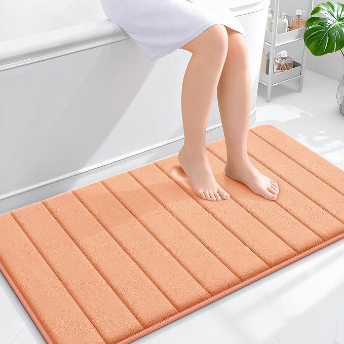 OLANLY Memory Foam Bath Mat 44x24, Super Soft Absorbent Bathroom Rugs, Quick Dry, Machine Washable Shower Floor Rugs, Bathmat Carpet, Bathroom Home Decor Accessories, Peach - ModernBath