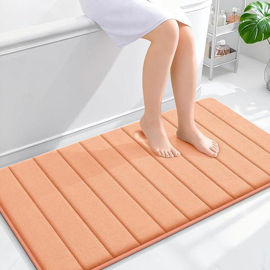 OLANLY Memory Foam Bath Mat 44x24, Super Soft Absorbent Bathroom Rugs, Quick Dry, Machine Washable Shower Floor Rugs, Bathmat Carpet, Bathroom Home Decor Accessories, Peach - ModernBath