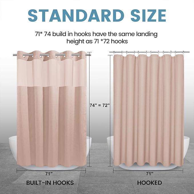 EUTXL Blush Pink No Hook Shower Curtain with Snap in Liner,230GSM Waffle Weave Shower Curtains for Bathroom,71W x 74H - ModernBath