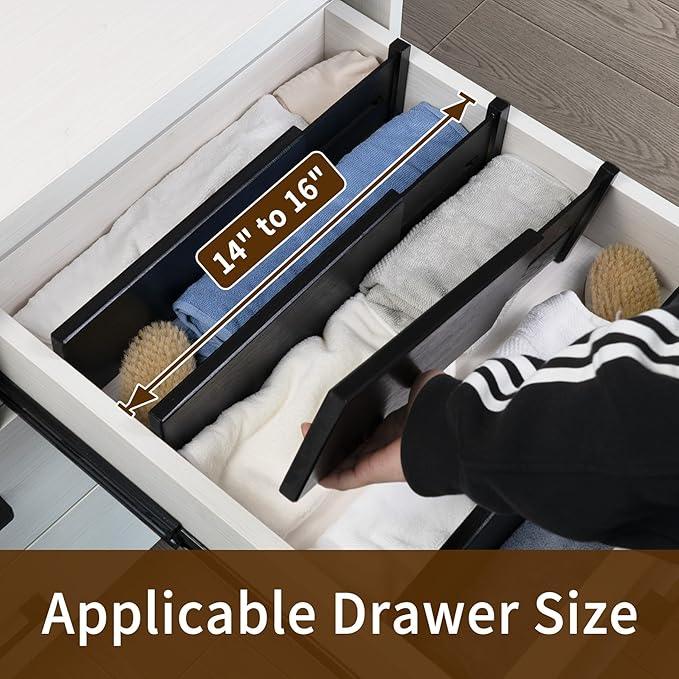 Utoplike Bamboo Dresser Drawer Dividers, 4'' High Adjustable Drawer Organizers for Clothing, Spring Loaded, Works in Kitchen, Bathroom, Bedroom, Drawer, Desk, 4 PCS, Black - ModernBath