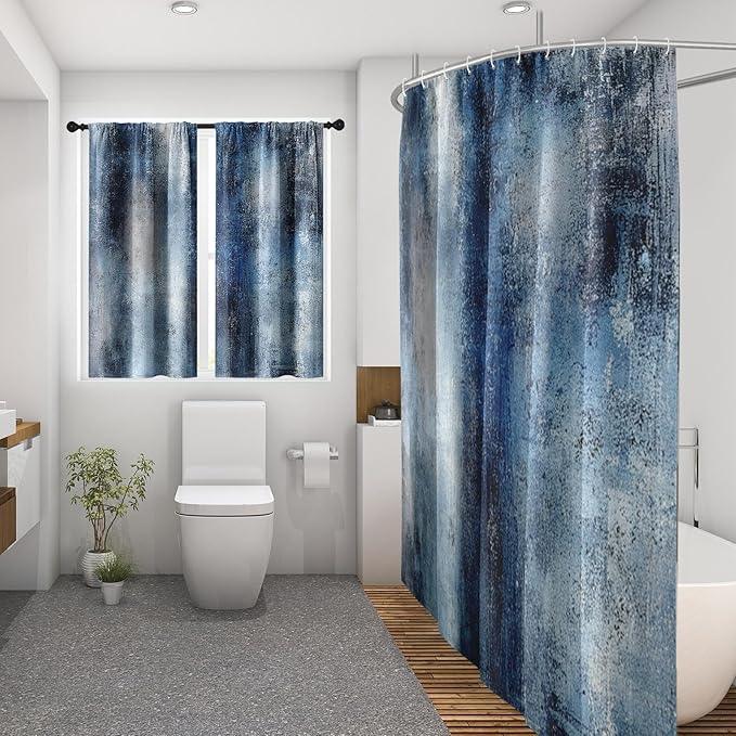 Culudea Blue Grey Gray Painting Shower Curtain Set, Contemporary Abstract Modern Oil Art Bathroom Window Waffle Cloth Waterproof Shower Curtains for Bathroom Decor - ModernBath