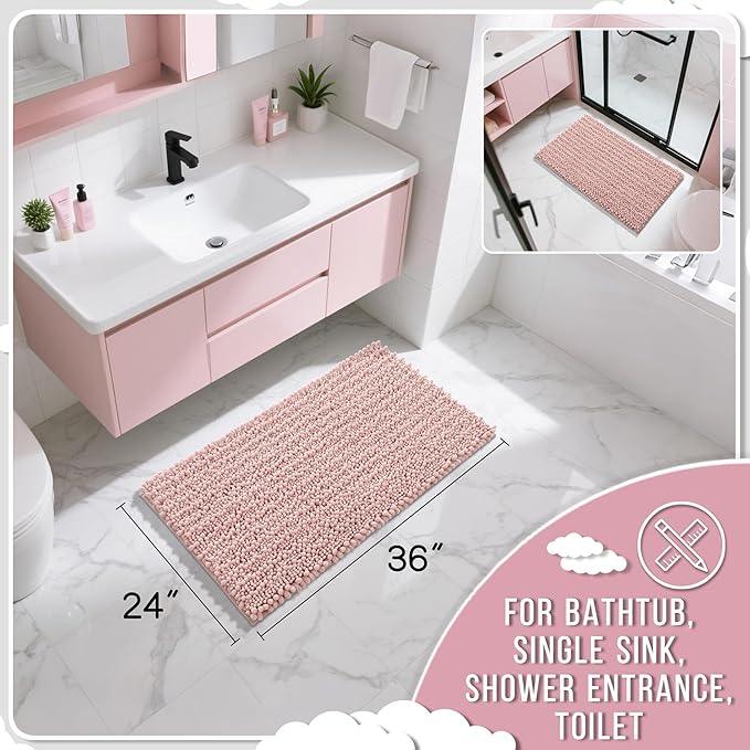 Yimobra Large Bathroom Rugs Non Slip Washable 36x24 Inch - Ultra Soft Absorbent Chenille Bath Mat, Quick Dry Shaggy Floor Carpet for Tub Shower, Light Pink Home Decor Accessories - ModernBath
