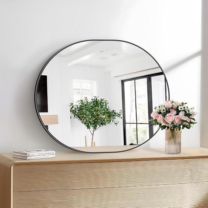 Bathroom Mirrors, 30" x36" Black Mirrors, Oval Vanity Mirrors, Metal Framed Wall Mounted Mirrors, Vertical/Horizontal Mirror for Bathroom Bedroom Entryway Living Room - ModernBath