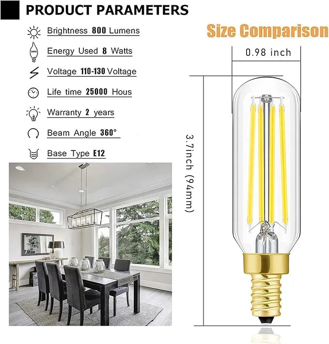 E12 LED Dimmable 8W Equal 100 watt Daylight 4000K T6 T25 E12 Candelabra Bulb for Chandeliers,Ceiling Fan,Pendant,Wall sconces AC120V 800LM e12 Light Bulb 6Pack - ModernBath