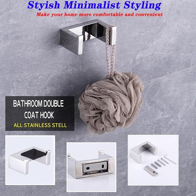 GERZWY 3-Piece Bathroom Accessory Set SUS 304 Stainless Steel Toilet Paper Holder Towel Ring Towel Hooks Wall Mount, Polished Finish HG1708-3JG - ModernBath