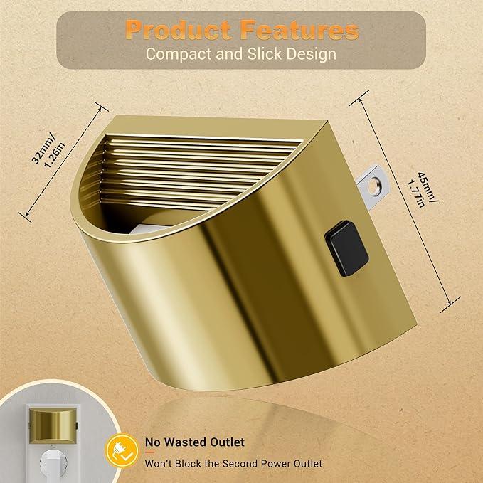 JandCase LED Night Lights Plug into Wall, 2 Pack Gold Modern Night Lights, Dusk to Dawn Sensor Nightlight,0-100LM Brightness Adjustable, 3000K Soft White - ModernBath