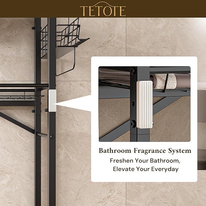 TETOTE Over Toilet Bathroom Organizer, 4-Tier Bathroom Over The Toilet Storage with Adjustable Shelf and Basket, Freestanding Space Saver Bathroom Shelves Above Toilet for Room(Black) - ModernBath