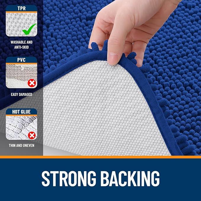 OLANLY Bathroom Rugs 24x16, Extra Soft Absorbent Chenille Bath Rugs, Rubber Backing Quick Dry, Machine Washable Bath Mats for Bathroom Floor, Tub and Shower, Home Decor Accessories, Royal Blue - ModernBath