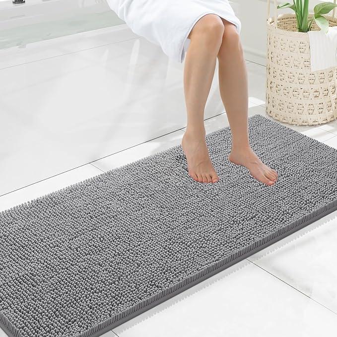Smiry Luxury Chenille Bathroom Rugs 59x20, Extra Soft and Absorbent Shaggy Bath Mat, Machine Washable, Non-Slip Plush Carpet Runner for Tub, Shower, and Floor, Home Decor Accessories, Grey - ModernBath