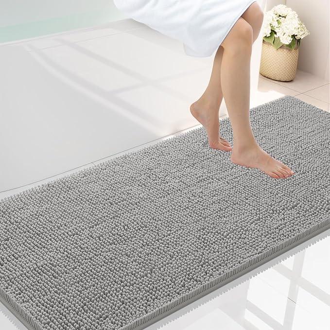 Smiry Luxury Chenille Bathroom Rugs 59x24, Extra Soft and Absorbent Shaggy Bath Mat, Machine Washable, Non-Slip Plush Carpet Runner for Tub, Shower, and Floor, Home Decor Accessories, Light Grey - ModernBath