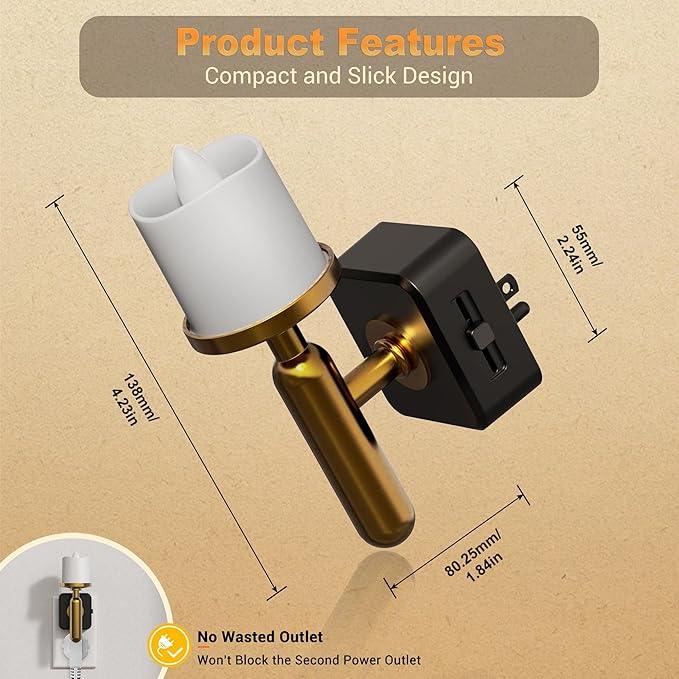 JandCase Candle Night Light, Night Lights Plug into Wall, 3000K Soft White, 0-100LM Adjustable Brightness, Dusk to Dawn Sensor NIghtlight for Dinning Room, Living Room, Bathroom, Hallway - ModernBath