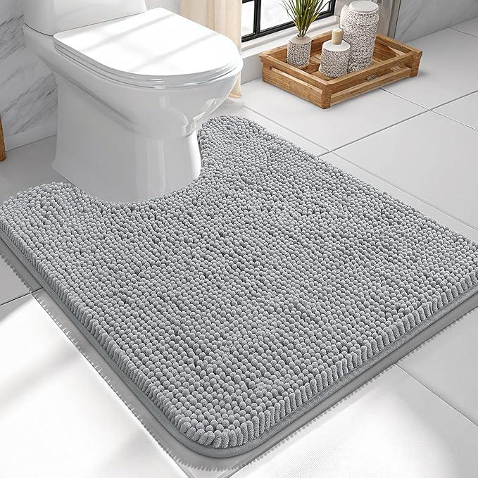 OLANLY Toilet Rugs U-Shaped 24x24, Extra Soft Absorbent Chenille Contour Bathroom Rugs for Toilet, Dry Quickly, Machine Washable, Non-Slip Bath Mat, Light Grey - ModernBath