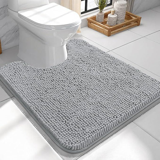 OLANLY Toilet Rugs U-Shaped 24x24, Extra Soft Absorbent Chenille Contour Bathroom Rugs for Toilet, Dry Quickly, Machine Washable, Non-Slip Bath Mat, Light Grey - ModernBath