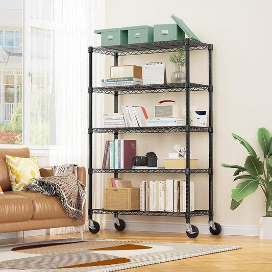 5-Shelf Storage Shelves,Wire Shelving Heavy Duty Metal Storage Shelving Unit Adjustable Garage Shelving Rack Pantry Kitchen (Black, 5 Tier,17.7" D x 47.2" W x 76.7" H) - ModernBath