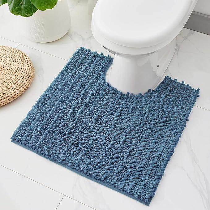 ILANGO Toilet Rugs U Shaped Light Blue 24x24 Bathroom Rugs,Extra Soft Absorbent Chenille Bath Rugs,Thick Non-Slip Shaggy Bath Mat,Machine Washable Quick Dry Bath Mats for Toilet Contour - ModernBath