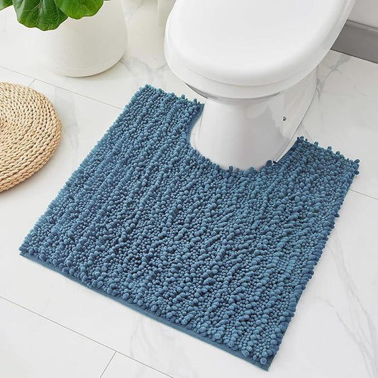 ILANGO Toilet Rugs U Shaped Light Blue 24x24 Bathroom Rugs,Extra Soft Absorbent Chenille Bath Rugs,Thick Non-Slip Shaggy Bath Mat,Machine Washable Quick Dry Bath Mats for Toilet Contour - ModernBath