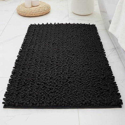 ILANGO Bathroom Rugs Black 24x17,Extra Soft Absorbent Chenille Bath Rugs,Thick Non-Slip Shaggy Bath Mat,Machine Washable Quick Dry Bath Mats for Bathroom Floor, Tub, Shower Accessories - ModernBath