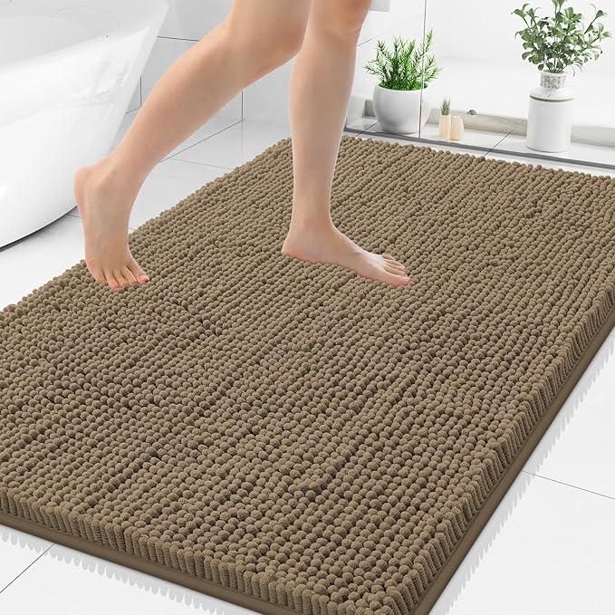 Smiry Luxury Chenille Bathroom Rugs 50x30, Extra Soft and Absorbent Shaggy Bath Mat, Machine Washable, Non-Slip Plush Carpet Runner for Tub, Shower, and Floor, Home Decor Accessories, Camel - ModernBath