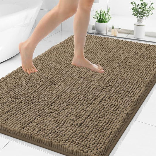 Smiry Luxury Chenille Bathroom Rugs 50x30, Extra Soft and Absorbent Shaggy Bath Mat, Machine Washable, Non-Slip Plush Carpet Runner for Tub, Shower, and Floor, Home Decor Accessories, Camel - ModernBath