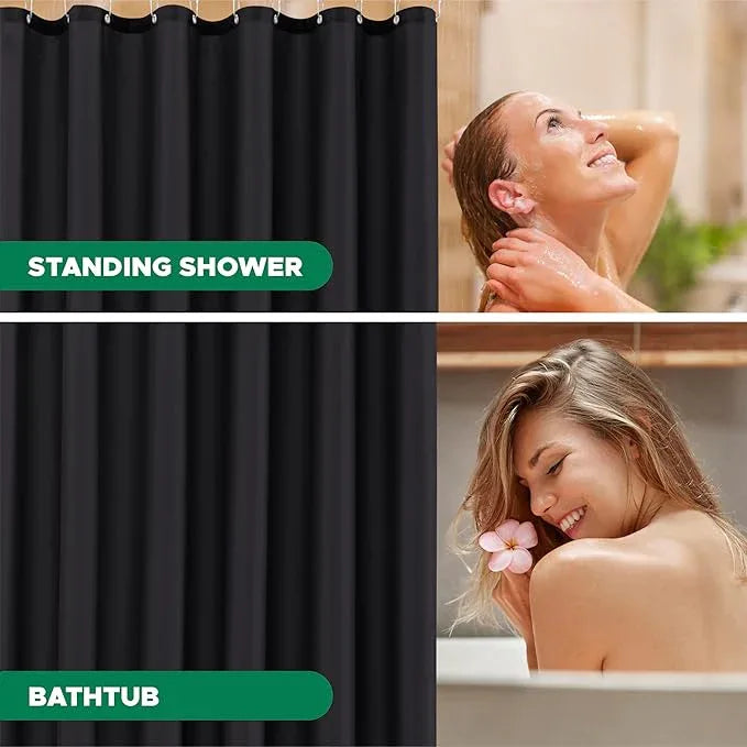Biscaynebay Fabric Narrow Shower Stall Curtain Liners 36" Width by 72" Length, Black Water Resistant Bathroom Curtains, Rust Resistant Grommets (6 Holes) Weighted Bottom Machine Washable - ModernBath